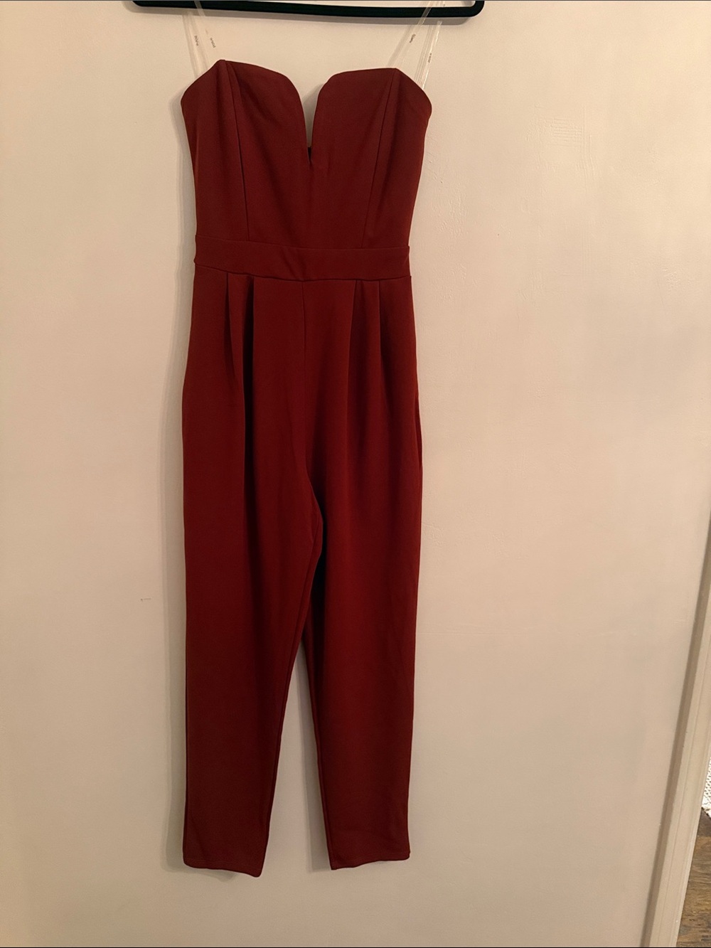 Blashe Strapless V-Plunge Jumpsuit in Burgundy